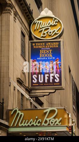 Suffs le panneau de théâtre musical dans le quartier des théâtres de Broadway à Manhattan NYC Banque D'Images