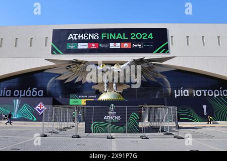 Athènes, Grèce. 28 mai 2024. Une vue extérieure du stade la veille du match de finale de la Conference League 2023/2024 entre l'Olympiacos FC et l'ACF Fiorentina au stade AEK Arena à Athènes (Grèce), le 28 mai 2024. Crédit : Insidefoto di andrea staccioli/Alamy Live News Banque D'Images