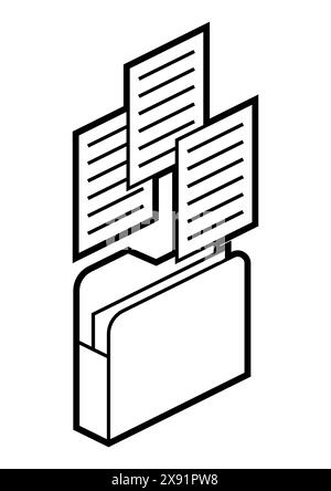 Dossier pour l'icône de papier en isométrie. Stockage d'informations et de fichiers. Image pour site Web, application, logo, conception d'interface utilisateur. Illustration de Vecteur