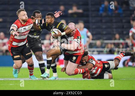 Hollywoodbets Sharks Scrum-Half Grant Williams (9 ans) et Ruan Ackermann (6 ans), Fraser Balmain (3 ans) et Jamal Ford-Robinson (1 an) de Gloucester Rugby lors de l'European Rugby Challenge Cup, finale de rugby à xv entre Gloucester Rugby et Hollywoodbets Sharks le 24 mai 2024 au Tottenham Hotspur Stadium de Londres, Angleterre Banque D'Images