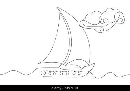 Bateau à voile dans le style de dessin de ligne continue. Contour noir d'un yacht Illustration de Vecteur