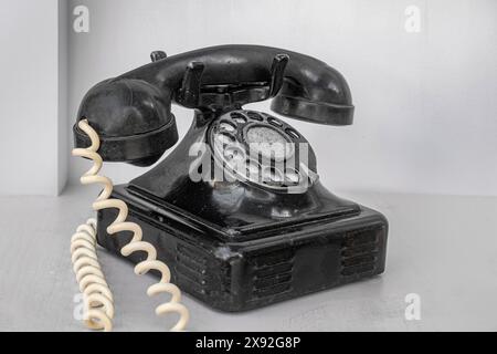 ancien revendeur de disques de téléphone rétro noir Banque D'Images