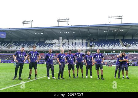 Anderlecht, Belgique. 25 mai 2024. Les joueuses d'Anderlecht célébrant la victoire du championnat après un match de football féminin entre le RSC Anderlecht et les KRC Genk Ladies lors de la 10 e et dernière journée des play offs de la saison 2023 - 2024 de la Super League belge des femmes du loto, le samedi 25 mai 2024 à Anderlecht, Belgique . Crédit : Sportpix/Alamy Live News Banque D'Images