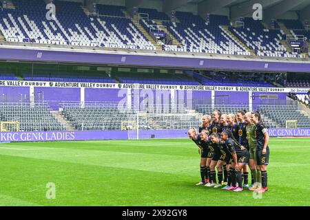 Anderlecht, Belgique. 25 mai 2024. Équipe Anderlecht photographiée avant un match de football féminin entre le RSC Anderlecht et les KRC Genk Ladies lors de la 10 ème et dernière journée des play offs de la saison 2023 - 2024 de la Super League belge Lotto Womens, le samedi 25 mai 2024 à Anderlecht, Belgique . Crédit : Sportpix/Alamy Live News Banque D'Images