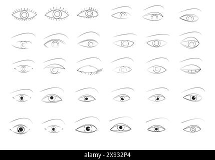 Collection vectorielle Eyes noir et blanc élégante – Améliorez votre design graphique, votre animation et vos illustrations créatives avec ces yeux emblématiques Illustration de Vecteur