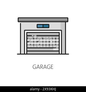Immobilier, hypothèque maison, location d'appartement icône de couleur de ligne mince. Symbole linéaire d'assurance maison ou de prêt, icône vectorielle de contour de vente immobilière ou de location ou pictogramme avec garage Illustration de Vecteur