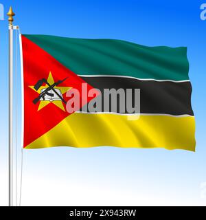 Mozambique, drapeau officiel de l'ondulation nationale, pays africain, illustration vectorielle Illustration de Vecteur