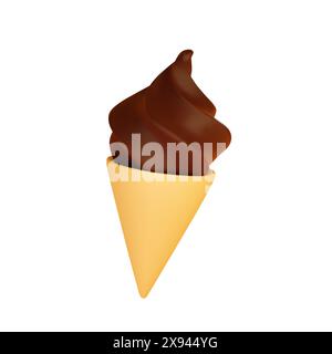 Cône de crème glacée au chocolat isolé sur fond blanc. icône de vecteur 3d. Thèmes d'été, menus de desserts et projets d'art numérique. Illustration de Vecteur