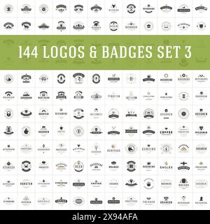 Ensemble de modèles de conception de logos vintage. Collection d'éléments de logotypes vectoriels, symboles d'icônes, étiquettes rétro, badges et silhouettes. Big Collection 144 article Illustration de Vecteur