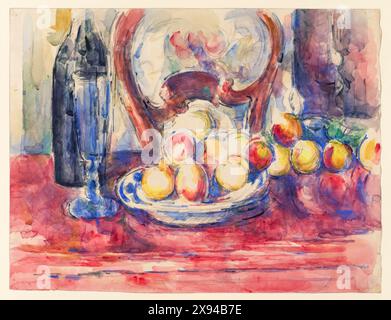 Paul Cézanne, pommes, bouteille et chaise, peinture de natures mortes à l'aquarelle au crayon, 1904-1906 Banque D'Images