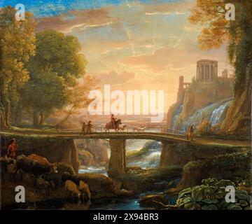 Claude Lorrain, paysage avec une vue imaginaire de Tivoli, peinture à l'huile sur cuivre, 1642 Banque D'Images