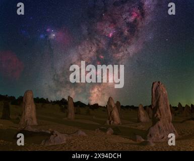 Noyau de la voie lactée s'élevant au-dessus du parc national de Nambung, Australie occidentale. Banque D'Images