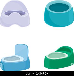 Ensemble d'icônes colorées de luminaire de salle de bains de dessin animé comprenant un lavabo, des toilettes et une baignoire Illustration de Vecteur