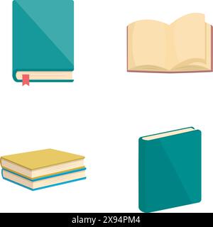 Ensemble de quatre illustrations de livre de dessin animé différentes, isolées sur fond blanc Illustration de Vecteur