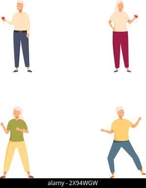 Collection de divers hommes âgés dans diverses illustrations de style de vie heureux et détendu, mettant en valeur les années de retraite actives et joyeuses Illustration de Vecteur