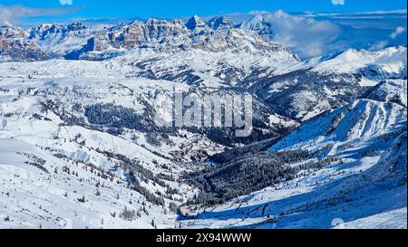 Paysage enneigé avec forêt et montagnes, Dolomites, Italie, Europe Banque D'Images