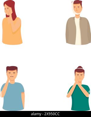 Quatre illustrations représentant des individus exprimant des émotions variées à travers le langage corporel et les expressions faciales Illustration de Vecteur
