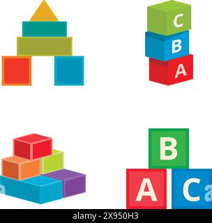 Ensemble de blocs de jouet et cubes alphabet de différentes couleurs et configurations Illustration de Vecteur