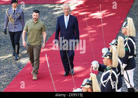 Lisboa, Portugal. 28 mai 2024. Lisbonne, 28/05/2024 - Zelensky, Président de l'Ukraine, reçu au Palais de Belém par Marcelo Rebelo de Sousa, Président de la République portugaise. Crédit : Atlantico Press/Alamy Live News Banque D'Images