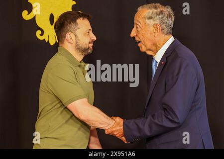 Lisboa, Portugal. 28 mai 2024. Lisbonne, 28/05/2024 - Zelensky, Président de l'Ukraine, reçu au Palais de Belém par Marcelo Rebelo de Sousa, Président de la République portugaise. Crédit : Atlantico Press/Alamy Live News Banque D'Images