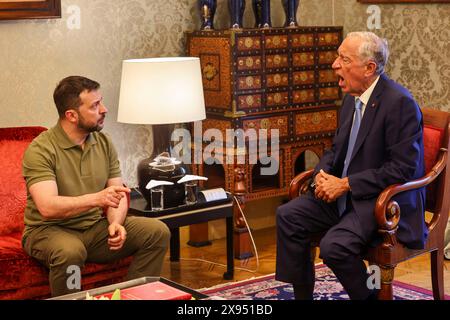 Lisboa, Portugal. 28 mai 2024. Lisbonne, 28/05/2024 - Zelensky, Président de l'Ukraine, reçu au Palais de Belém par Marcelo Rebelo de Sousa, Président de la République portugaise. Crédit : Atlantico Press/Alamy Live News Banque D'Images