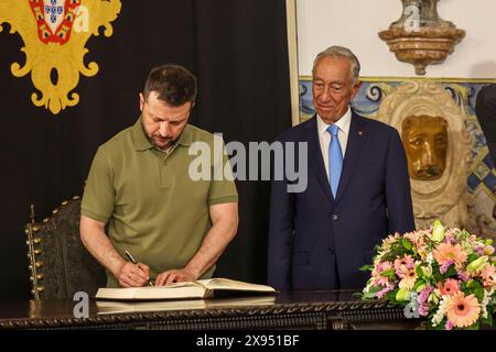 Lisboa, Portugal. 28 mai 2024. Lisbonne, 28/05/2024 - Zelensky, Président de l'Ukraine, reçu au Palais de Belém par Marcelo Rebelo de Sousa, Président de la République portugaise. Crédit : Atlantico Press/Alamy Live News Banque D'Images