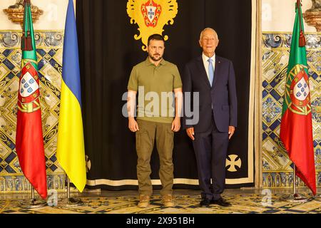 Lisboa, Portugal. 28 mai 2024. Lisbonne, 28/05/2024 - Zelensky, Président de l'Ukraine, reçu au Palais de Belém par Marcelo Rebelo de Sousa, Président de la République portugaise. Crédit : Atlantico Press/Alamy Live News Banque D'Images