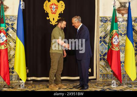 Lisboa, Portugal. 28 mai 2024. Lisbonne, 28/05/2024 - Zelensky, Président de l'Ukraine, reçu au Palais de Belém par Marcelo Rebelo de Sousa, Président de la République portugaise. Crédit : Atlantico Press/Alamy Live News Banque D'Images