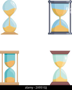 Collection vintage d'icônes de sablier avec divers symboles de gestion du temps dans un design plat simple sur fond blanc Illustration de Vecteur