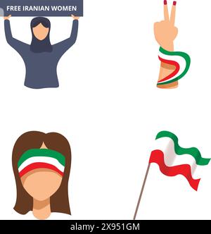 Collection d'illustrations montrant la solidarité avec le mouvement iranien pour les droits des femmes Illustration de Vecteur