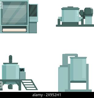 Collection de quatre icônes vectorielles représentant différentes machines industrielles Illustration de Vecteur