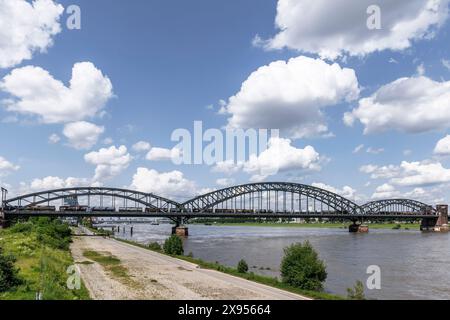 Le Suedbruecke, pont ferroviaire sur le Rhin, Cologne, Allemagne. Die Suedbruecke, Eisenbahnbruecke ueber den Rhein, Koeln, Deutschland. Banque D'Images