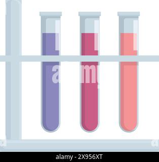 Illustration vectorielle de trois tubes à essai colorés avec des échantillons liquides dans un rack Illustration de Vecteur