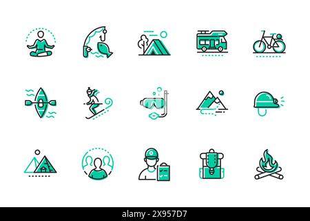 Activités de plein air - ensemble d'icônes de style design de ligne Illustration de Vecteur