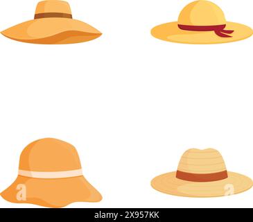 Ensemble de chapeaux d'été élégants dans divers modèles, parfait pour la protection solaire et la mode Illustration de Vecteur