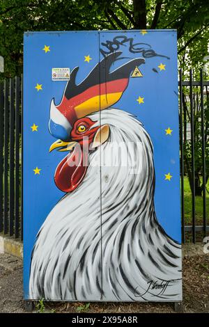 Graffiti, coq, amitié germano-française, Strasbourg, Bas-Rhin, France, Graffiti, Hahn, Deutsch-Französische Freundschaft, Straßburg, Département B Banque D'Images