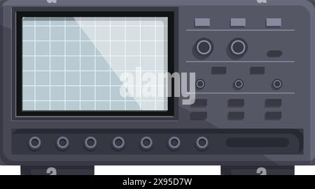 Illustration vectorielle d'oscilloscope vintage détaillée avec affichage de forme d'onde complexe pour une utilisation scientifique et éducative. Équipement de technologie analogique classique pour l'ingénierie électrique et la recherche en physique Illustration de Vecteur