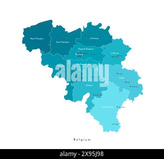 Illustration moderne vectorielle. Carte géographique simplifiée de la Belgique et des pays les plus proches. Fond blanc. Noms des villes et provinces belges. Illustration de Vecteur