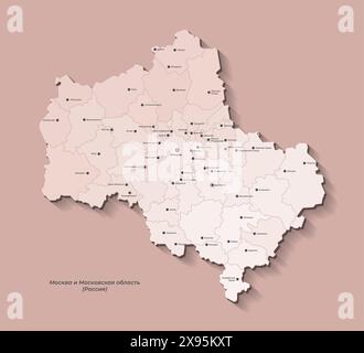 Illustration simplifiée vectorielle avec forme beige de l'oblast de Moscou avec la carte de Moscou capitale, sujets fédéraux. Carte avec division administrative et Marke Illustration de Vecteur