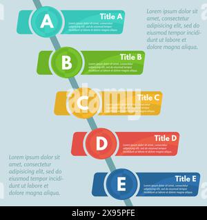 Eléments de conception infographique en cinq étapes. Modèle de conception infographique étape par étape. Illustration vectorielle Illustration de Vecteur