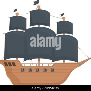 Illustration détaillée de bateau pirate vintage dans un style de conception plat pour clipart de livre pour enfants et illustration vectorielle de dessin animé avec un thème de l'aventure maritime et de la chasse au trésor en haute mer Illustration de Vecteur