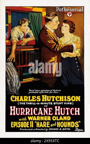 Ouragan Hutch, Warner Oland (Pathe', 1921) Chapitre 11, 'Lièvre et chiens' - Charles Hutchison - affiche de film vintage Banque D'Images