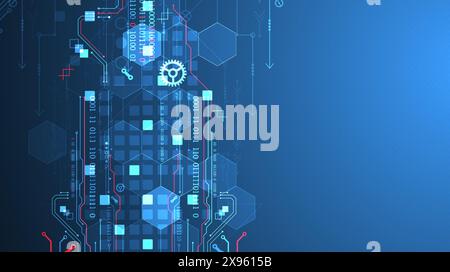 Carte de circuit imprimé abstrait et hexagones sur fond de couleur dégradé. Concept de technologie numérique haute technologie. Illustration de Vecteur