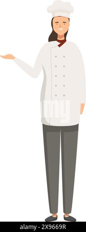 Illustration pleine longueur d'un chef confiant dans des vêtements de cuisinier traditionnels, faisant des gestes sur le côté Illustration de Vecteur