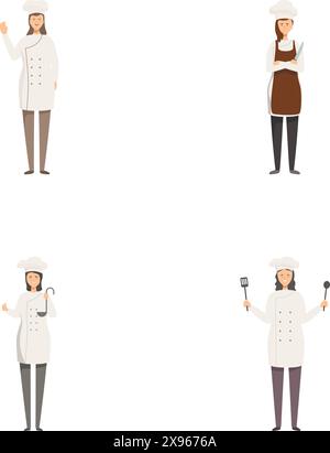 Collection de quatre illustrations vectorielles représentant une femme chef dans différentes positions professionnelles Illustration de Vecteur