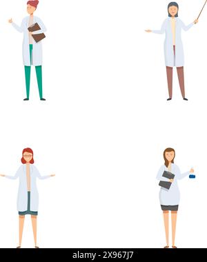 Collection de quatre médecins illustrés dans diverses poses, isolés sur fond blanc Illustration de Vecteur