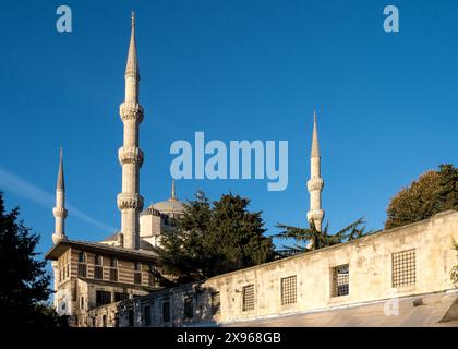 Détail de la Mosquée bleue (Mosquée du Sultan Ahmed), une mosquée impériale historique de l'époque ottomane, UNESCO, Istanbul Banque D'Images
