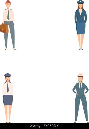 Ensemble de quatre femmes professionnelles illustrées présentant différents uniformes de carrière Illustration de Vecteur