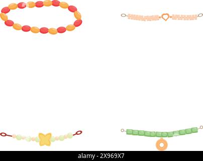 Collection de bracelets perlés et breloques à la mode isolés sur blanc Illustration de Vecteur