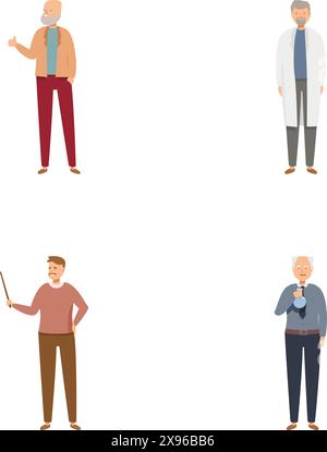 Illustration de quatre personnages masculins âgés dans différentes tenues et poses Illustration de Vecteur